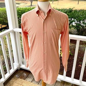 Peter Millar Orange Gingham Long Sleeve Dress Shirt. Size Medium.